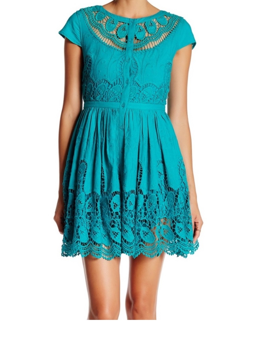 Alice + Olivia Kaley Crochet/Embroidered Cotton Cottagecore Dress Small